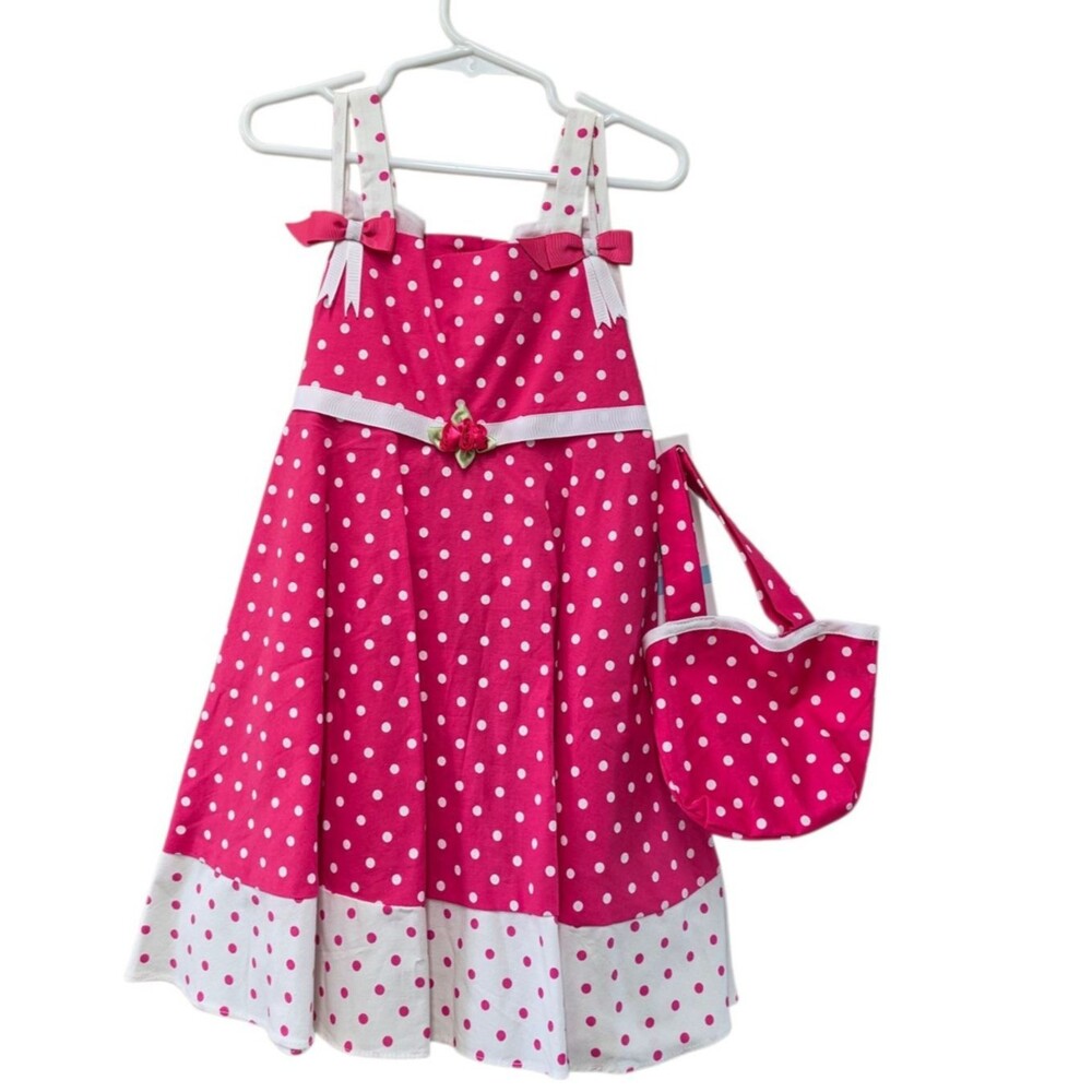 Vintage Rare Editions Sundress Size 5 Pink Polkadot Fit And Flare & Matching Bag